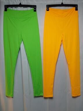 LuLaRoe OneSize Neon Orange/Green High-Waist Ankle Leggings 2 Pack #J10